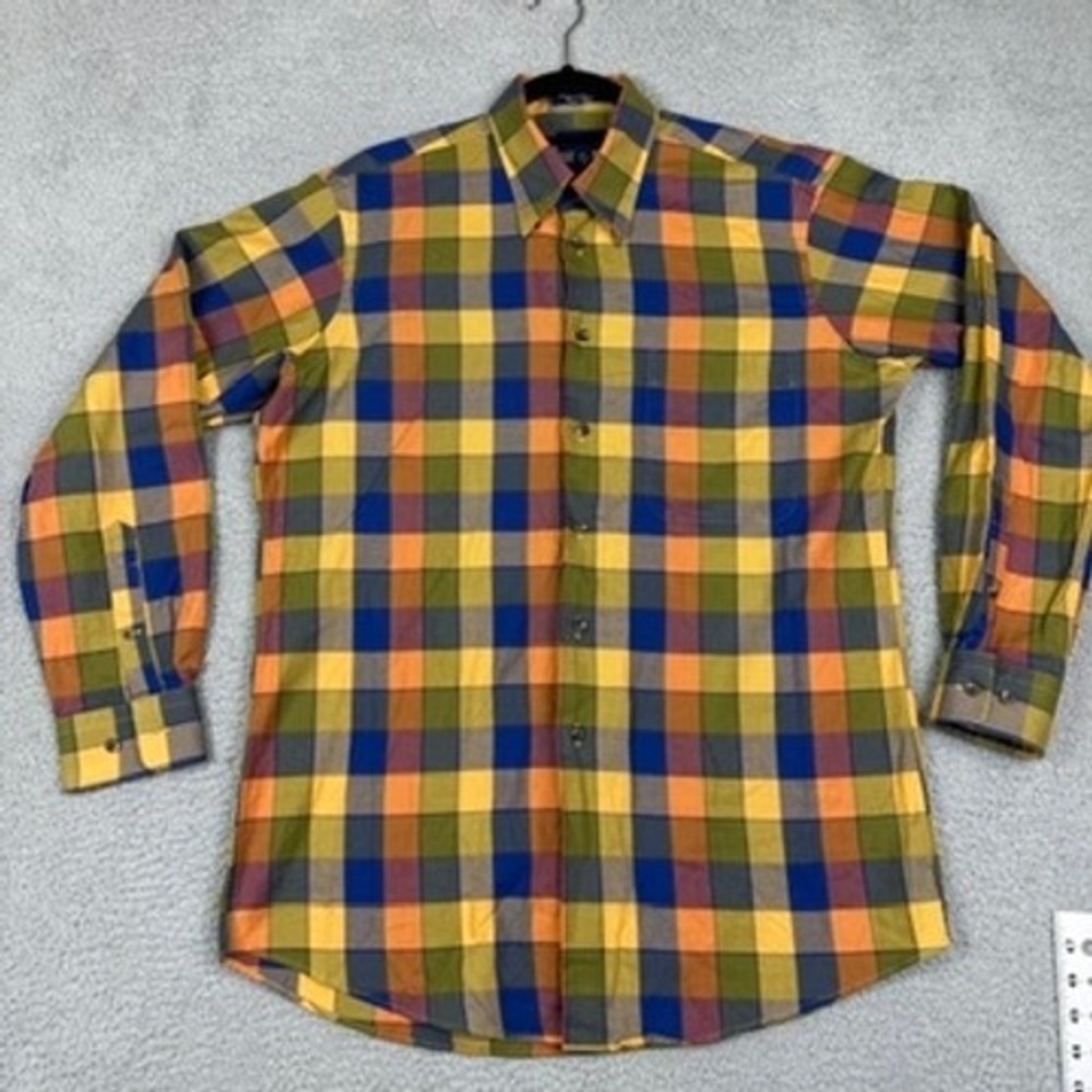 Paul Fredrick Mens Plaid Button Down Sport Shirt Long Sleeve Cotton Size M